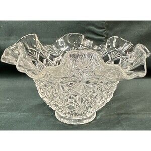 Fenton Ruffled Edge Fine Cut Block Clear Glass Bowl Candy Dish